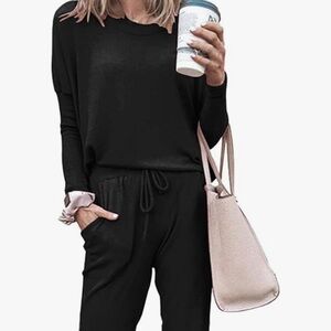Black Long Sleeve Top and Pants Lounge Set